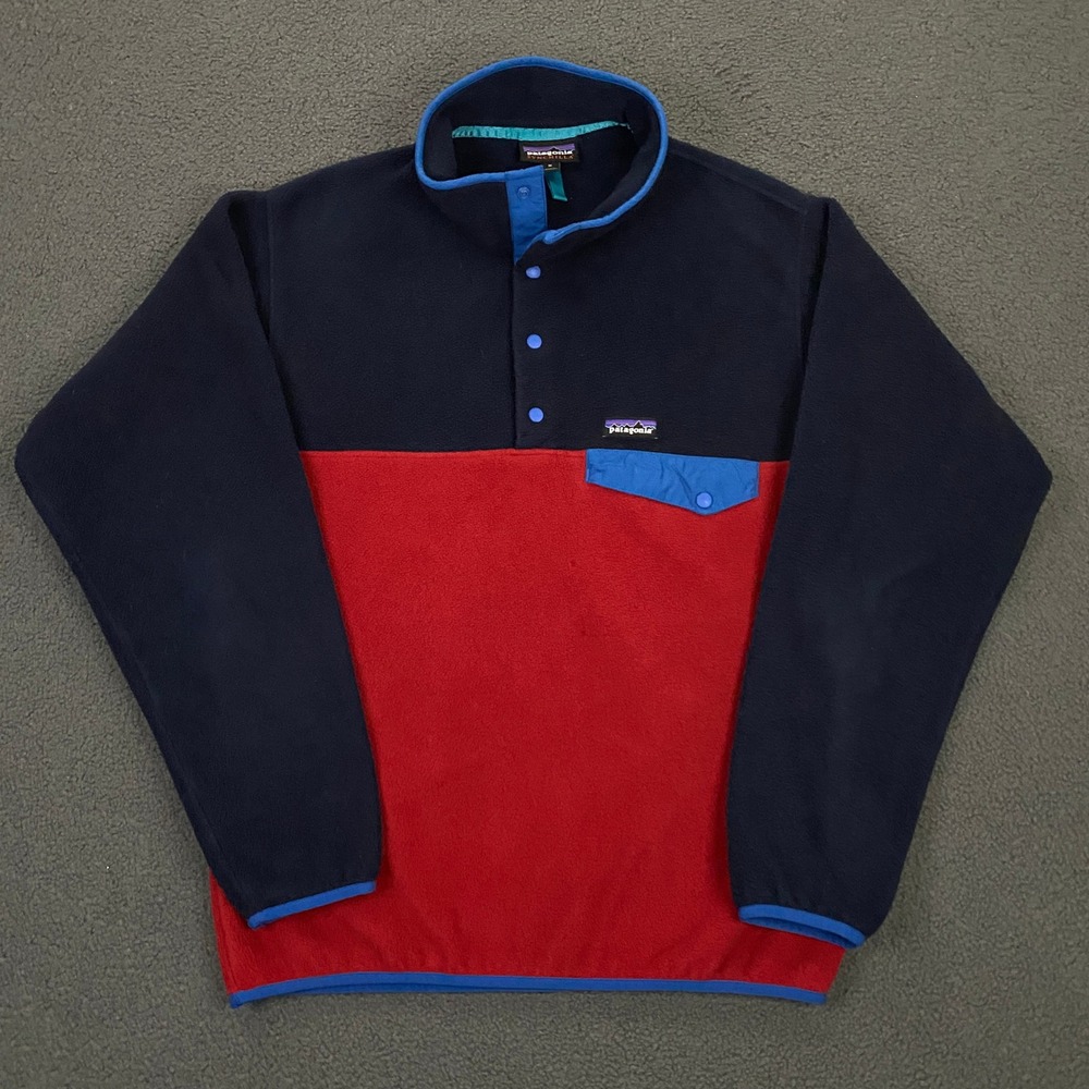 Patagonia Synchilla Snap T Fleece Pullover Mens Medium Blue Red Colorblock